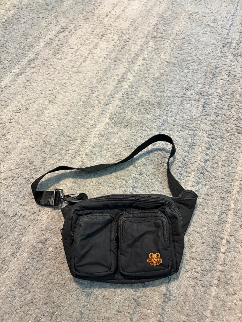 KENZO Black Nylon Tiger Crest Multi-Pocket Crossbody Belt Bag Sling Waist Pack